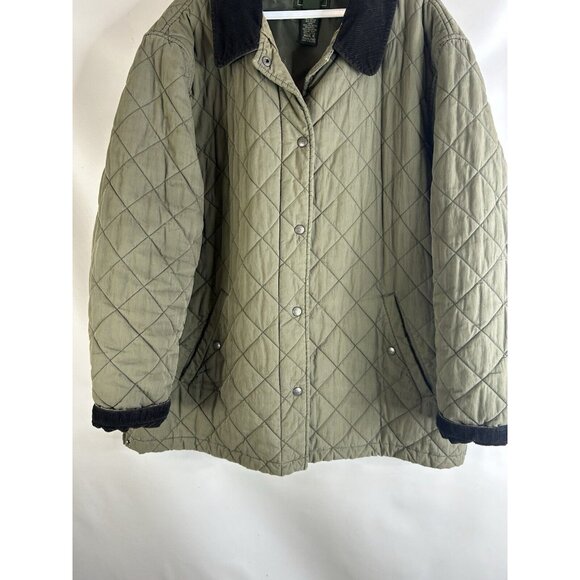 Vintage 90s L.L. Bean Quilted Corduroy Collar Barn Chore Coat Green - Picture 4 of 10